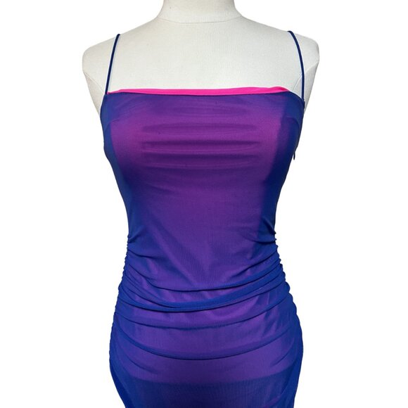 Superdown Issa Mesh Mini Dress Blue Pink Ruched Bodycon JPG Style Small - Picture 8 of 15